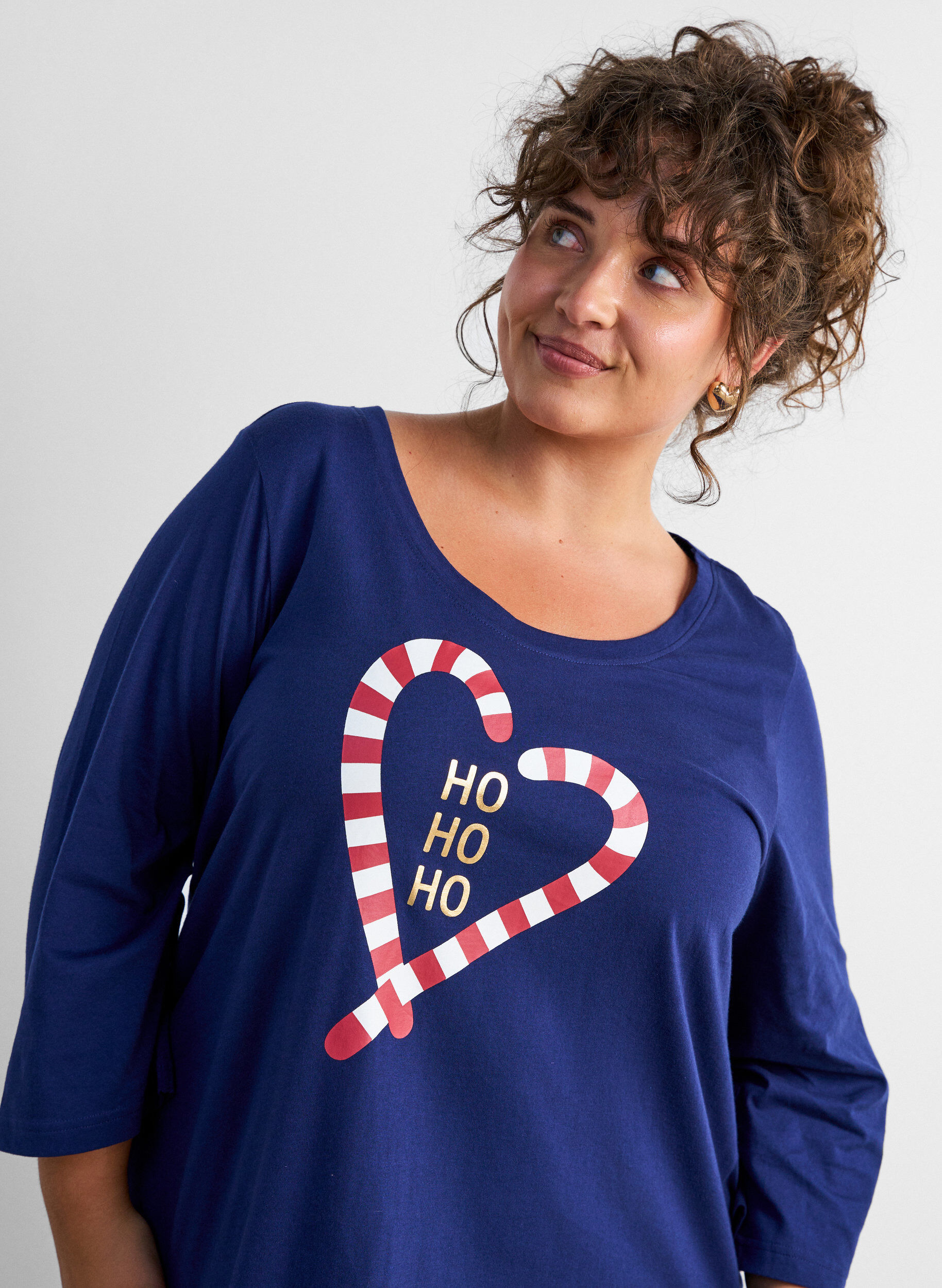 ZizziNatkjole i &oslash;kologisk bomuld med julemotiv, Bl&aring;, Model image number 4