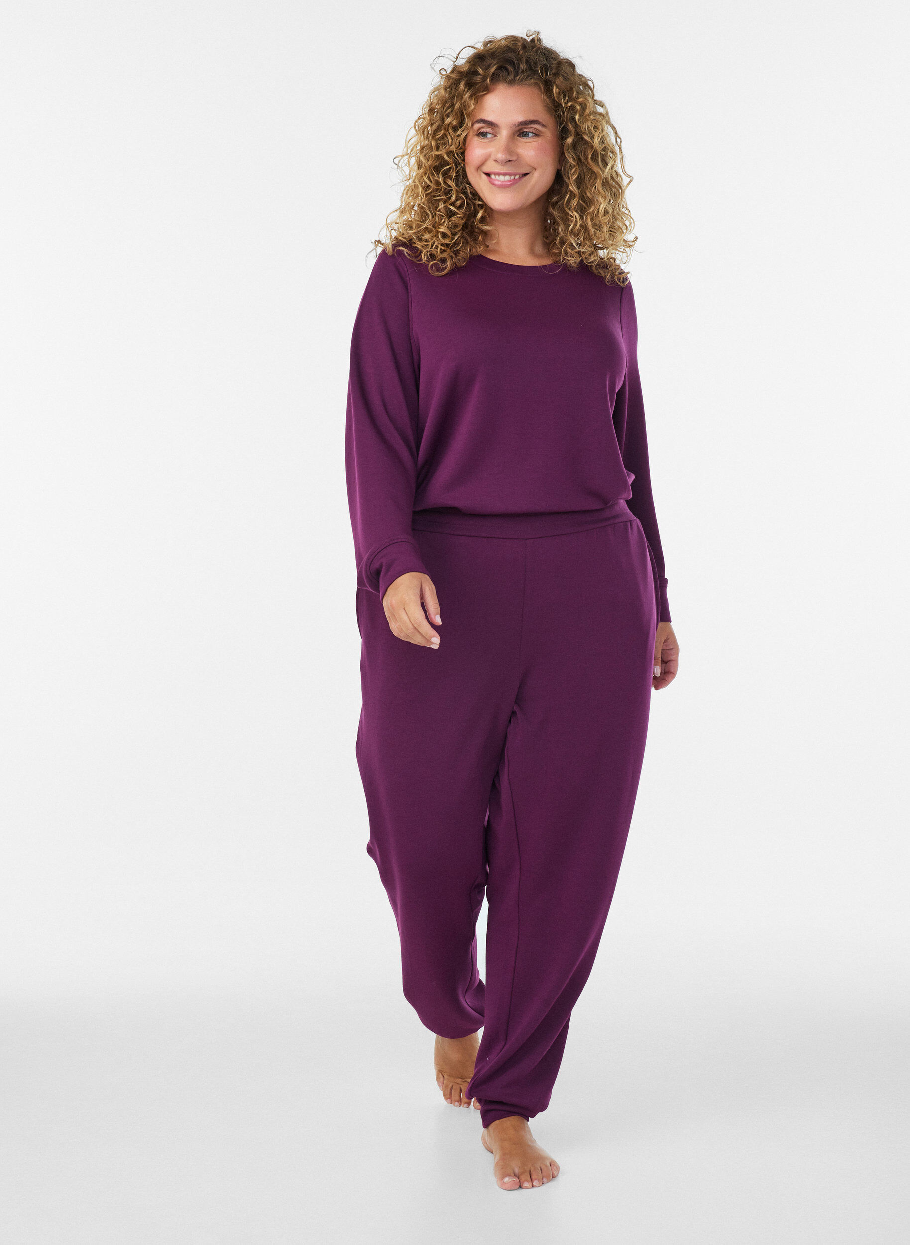 ZizziJerseybukser med h&oslash;j talje og lommer, Lilla, Model image number 0
