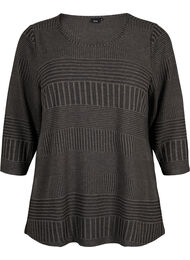 Bluse med 3/4 ærmer og stribet mønster, Dark Grey Melange