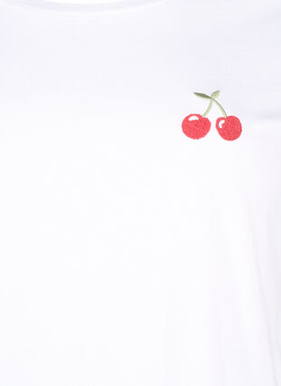 Bomulds t-shirt med broderet kirsebær, B.White CherryEMB., Packshot image number 2