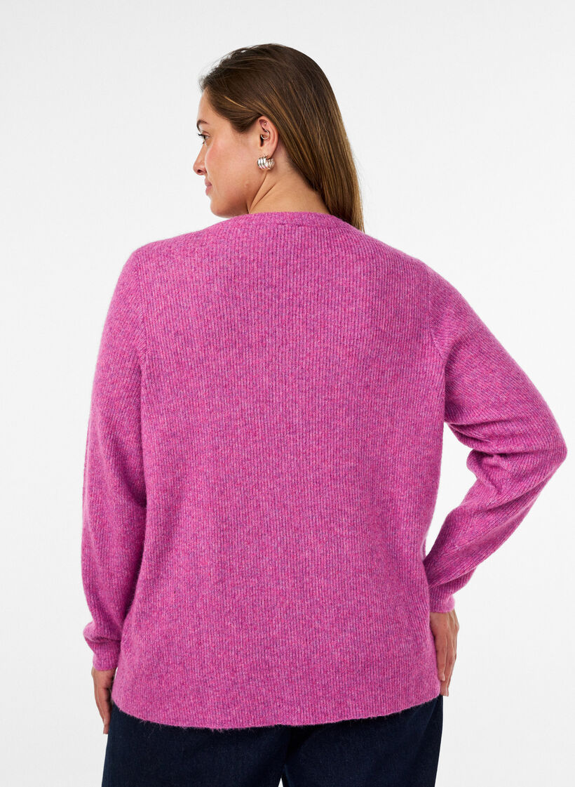 Meleret strikbluse med rund hals, Lilla, Model image number 2