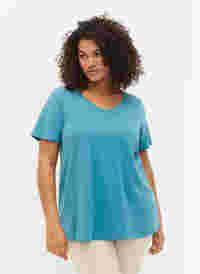 Ensfarvet basis t-shirt i bomuld, Brittany Blue, Model