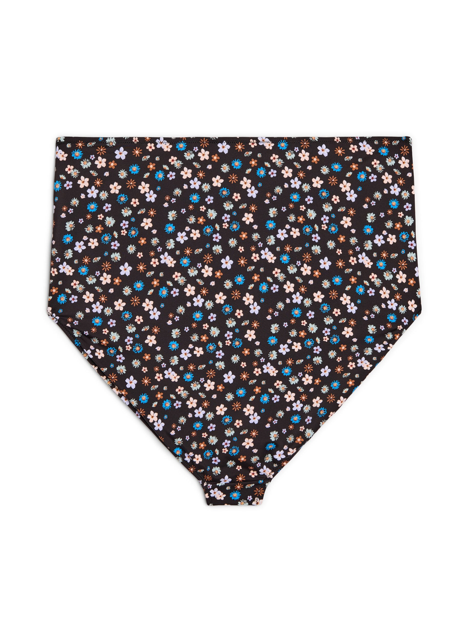 Zizzi Ekstra h&oslash;jtaljet bikini trusse med blomsterprint, Brun, Packshot image number 1