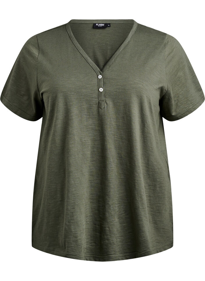 T-shirt med knapdetalje, Gr&oslash;n, Packshot image number 0