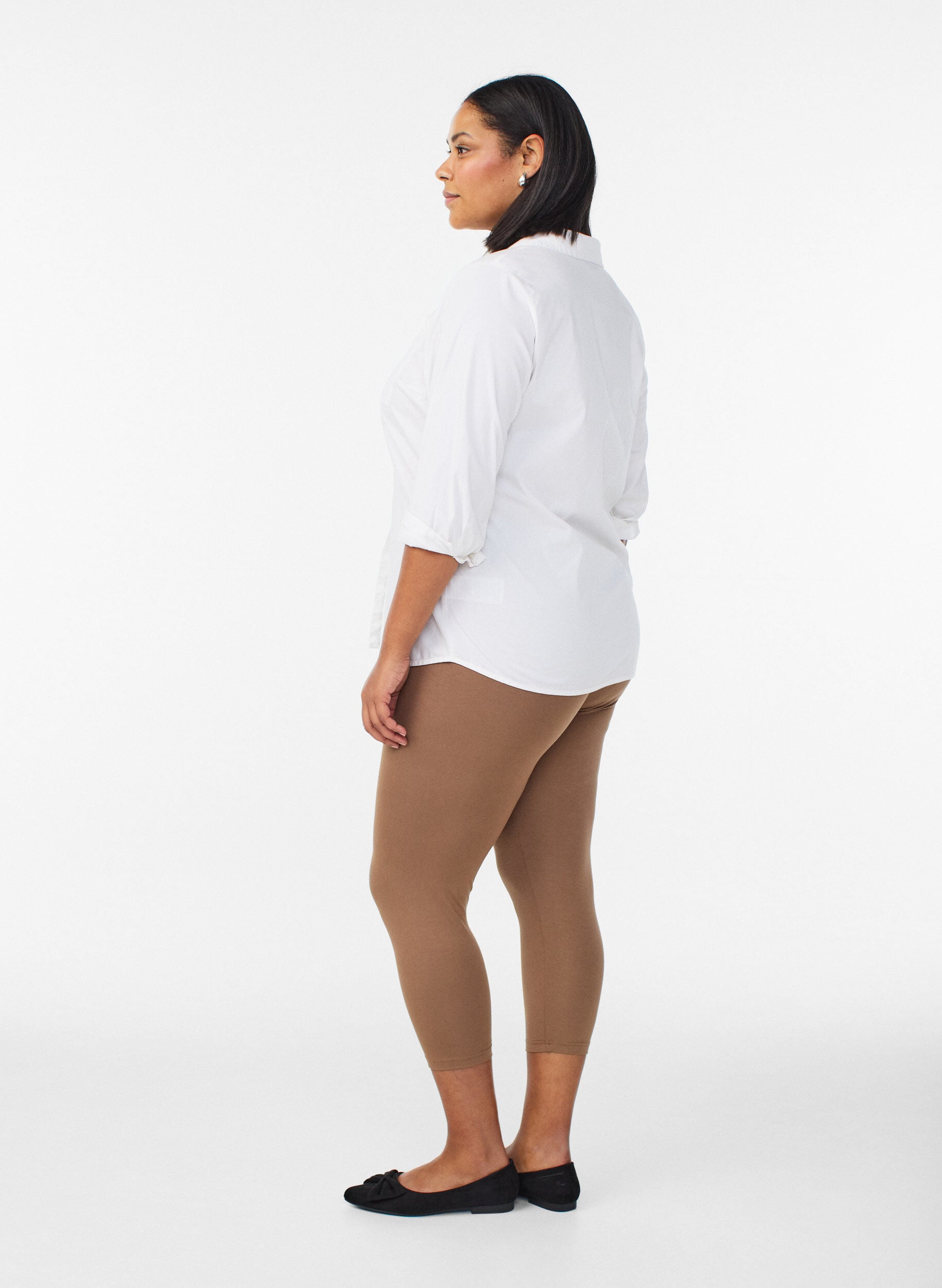 ZizziBasis 3/4 leggings i viskose, Brun, Model image number 2