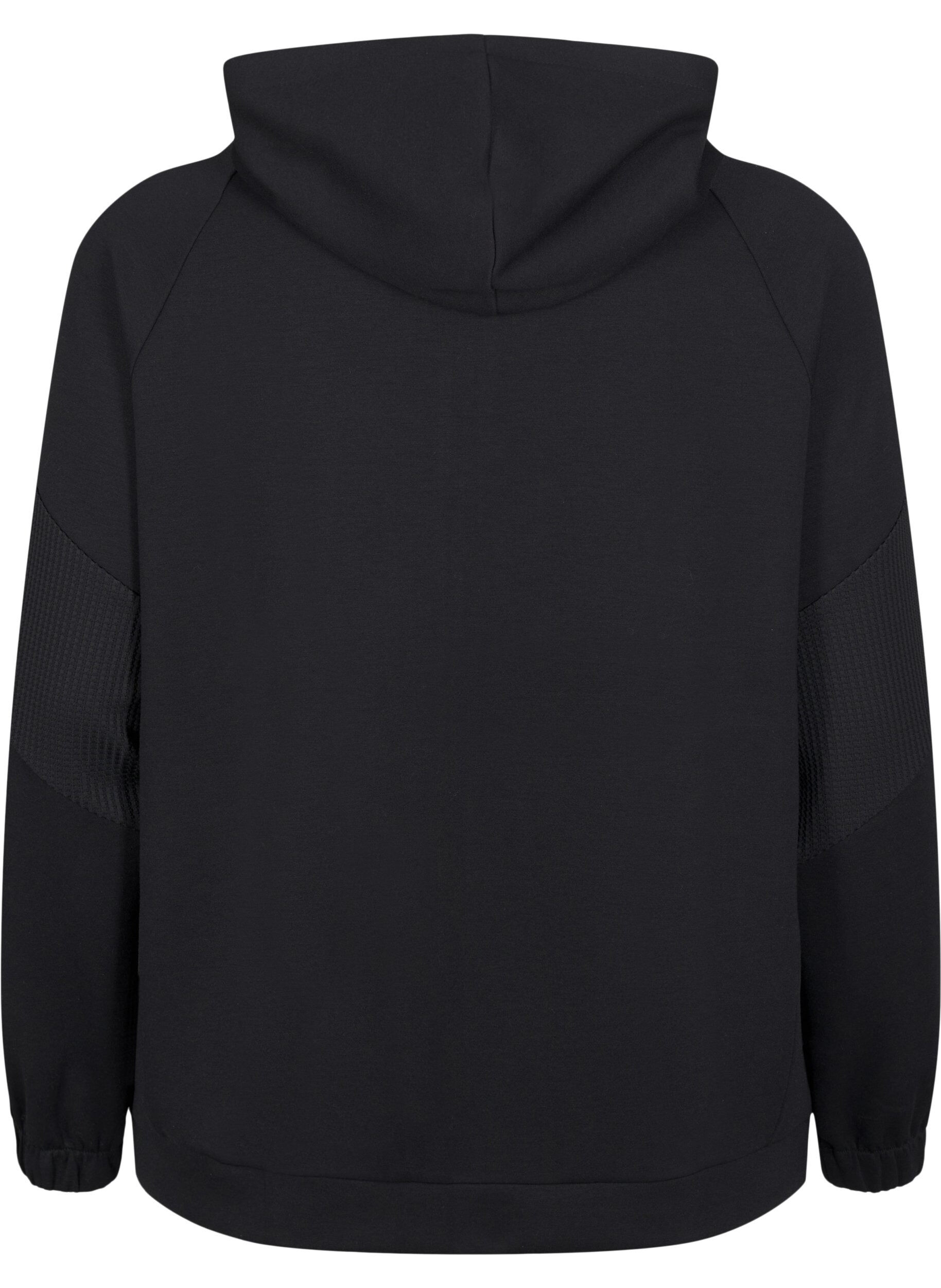 Zizzi Sweat cardigan med h&aelig;tte og lommer, Black, Packshot image number 1
