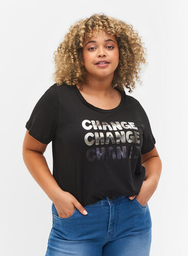 Bomulds t-shirt med korte ærmer, Black Change, Model image number 0
