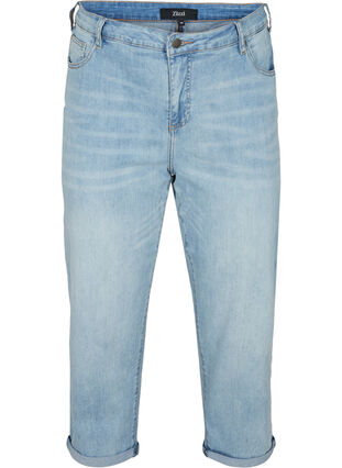 7/8 jeans med opsmøg og høj talje, Light blue denim, Packshot image number 0