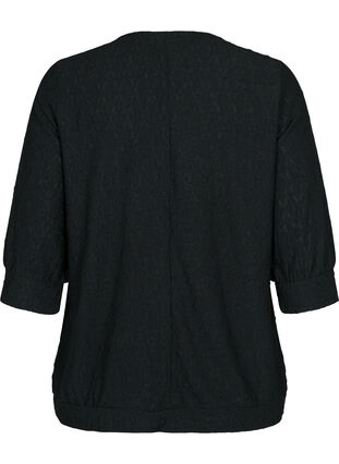 Bluse med 3/4 ærmer og strukturmønster, Black, Packshot image number 1