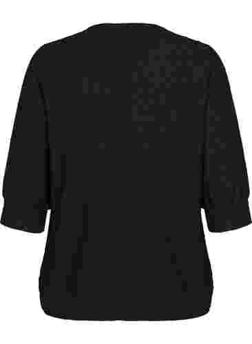 Bluse med 3/4 ærmer og strukturmønster, Black, Packshot image number 1