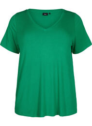 Viskose t-shirt med ribstruktur og v-hals, Jolly Green