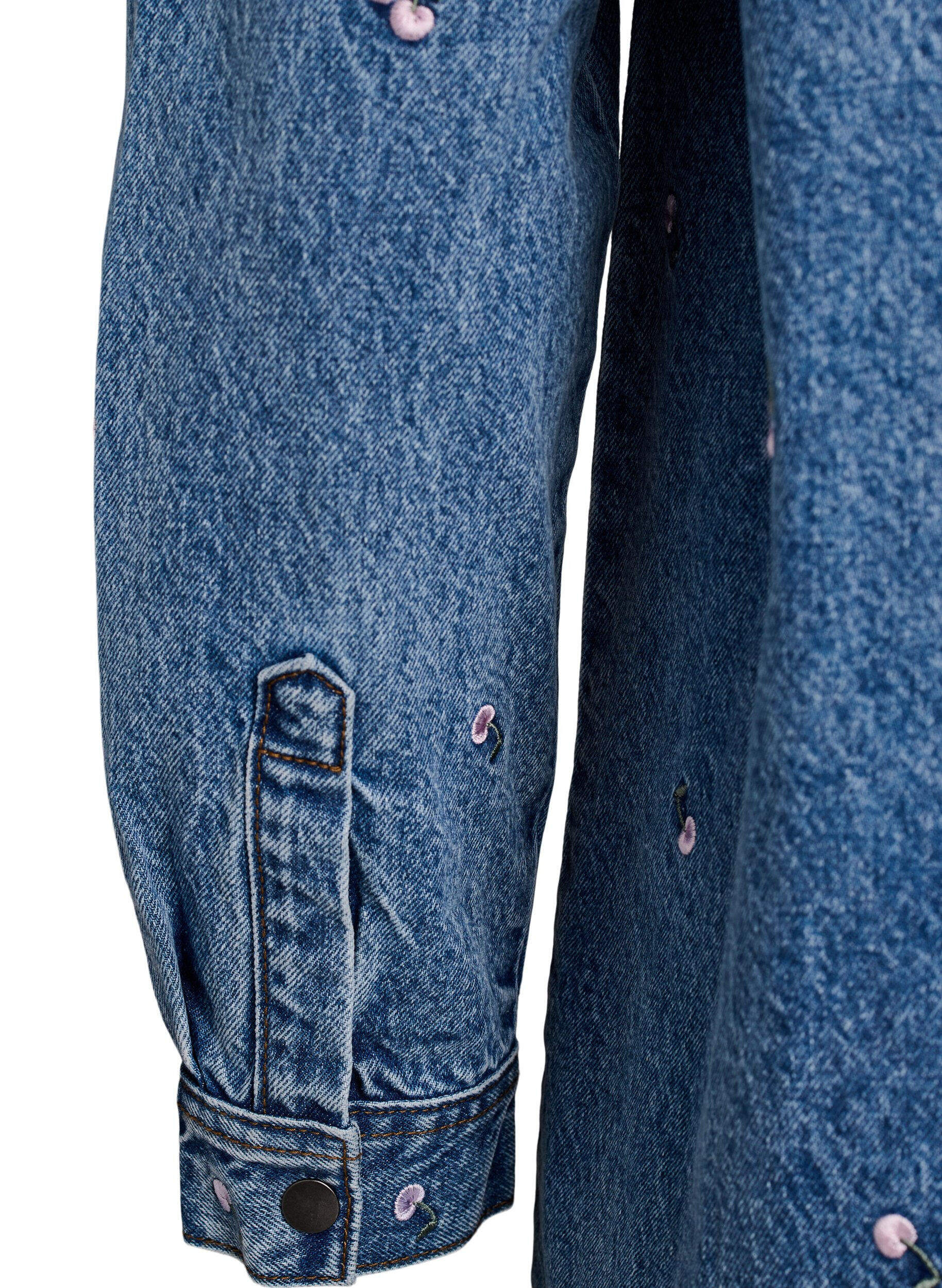 Zizzi Denimskjorte med broderede motiver, Bl&aring;, Packshot image number 3