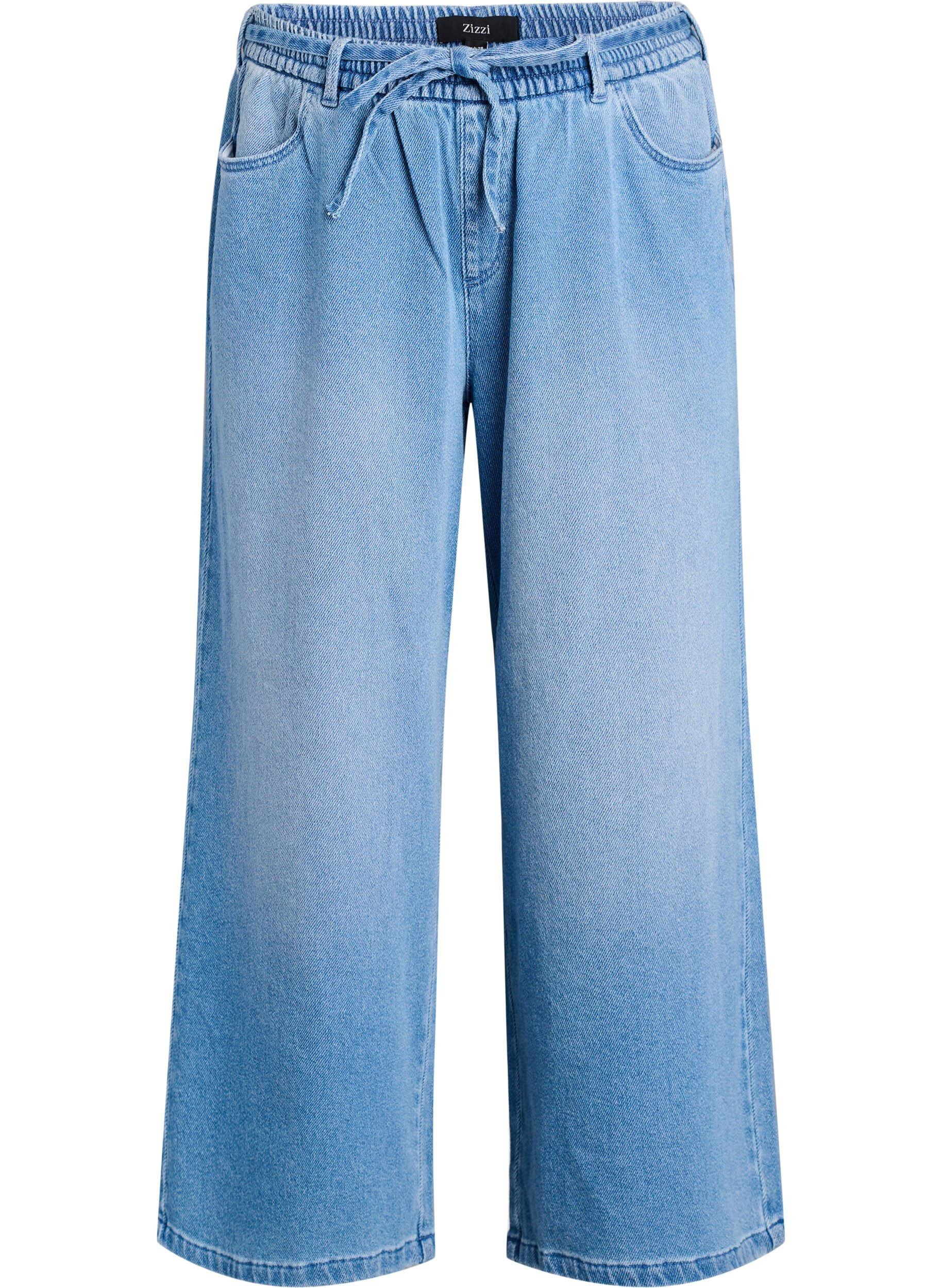 Loose fit jeans med elastisk talje og bindeb&aring;nd
