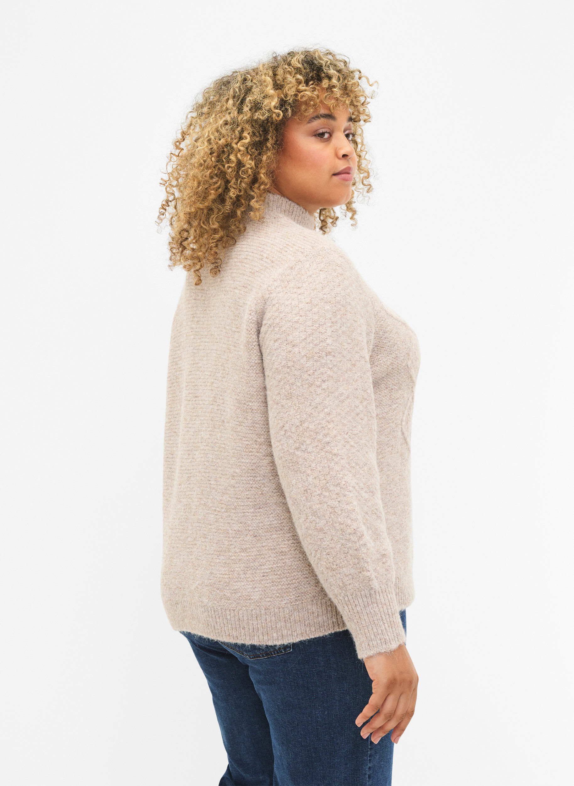 Zizzi M&oslash;nstret striktr&oslash;je med turtleneck, Simply Taupe Mel., Model image number 1