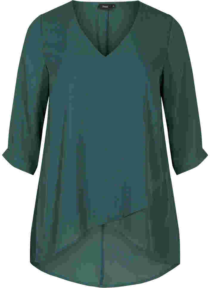 Bluse med 3/4 ærmer og v-hals, Trekking Green, Packshot image number 0