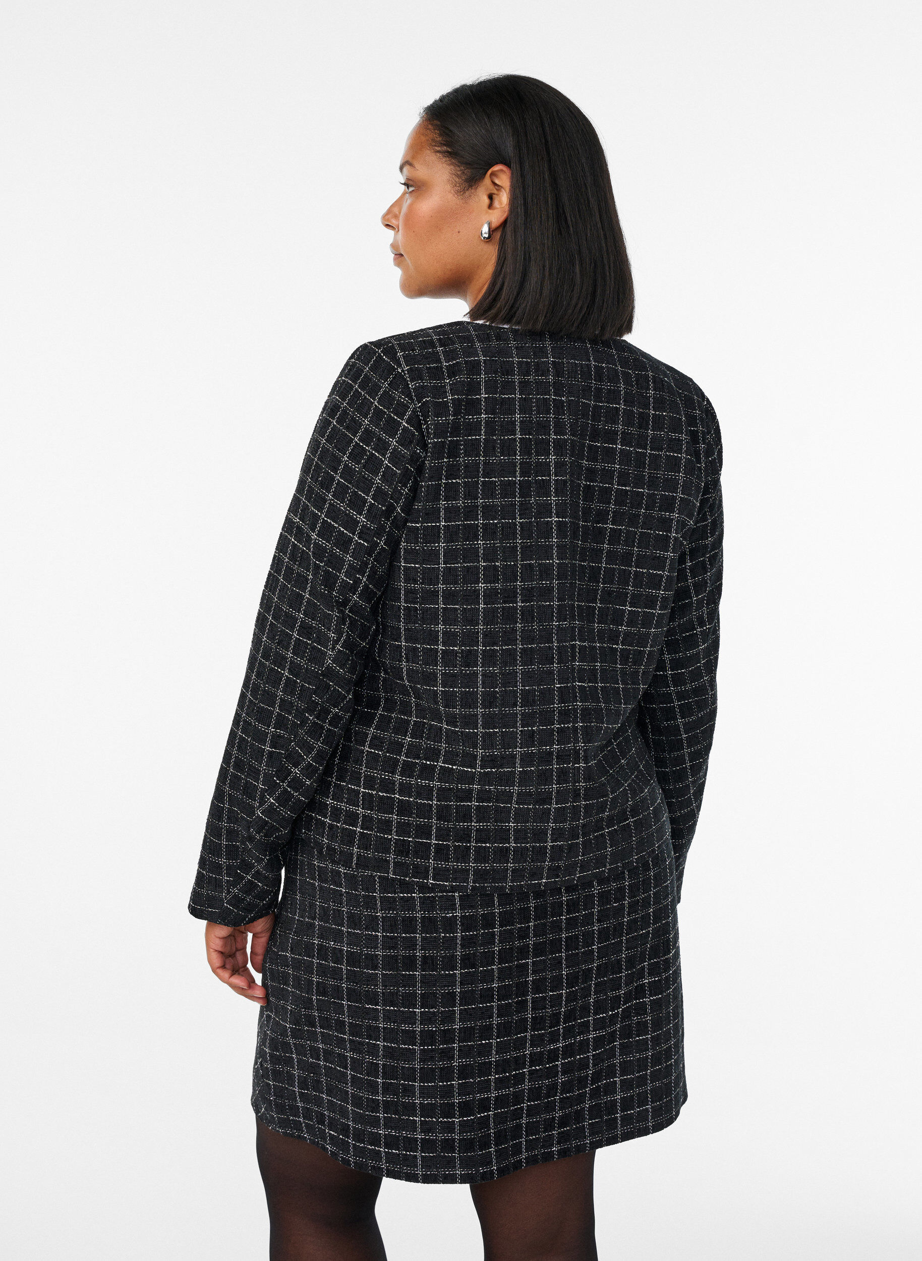 Zizzi Nederdel med ternet m&oslash;nster, Sort, Model image number 2