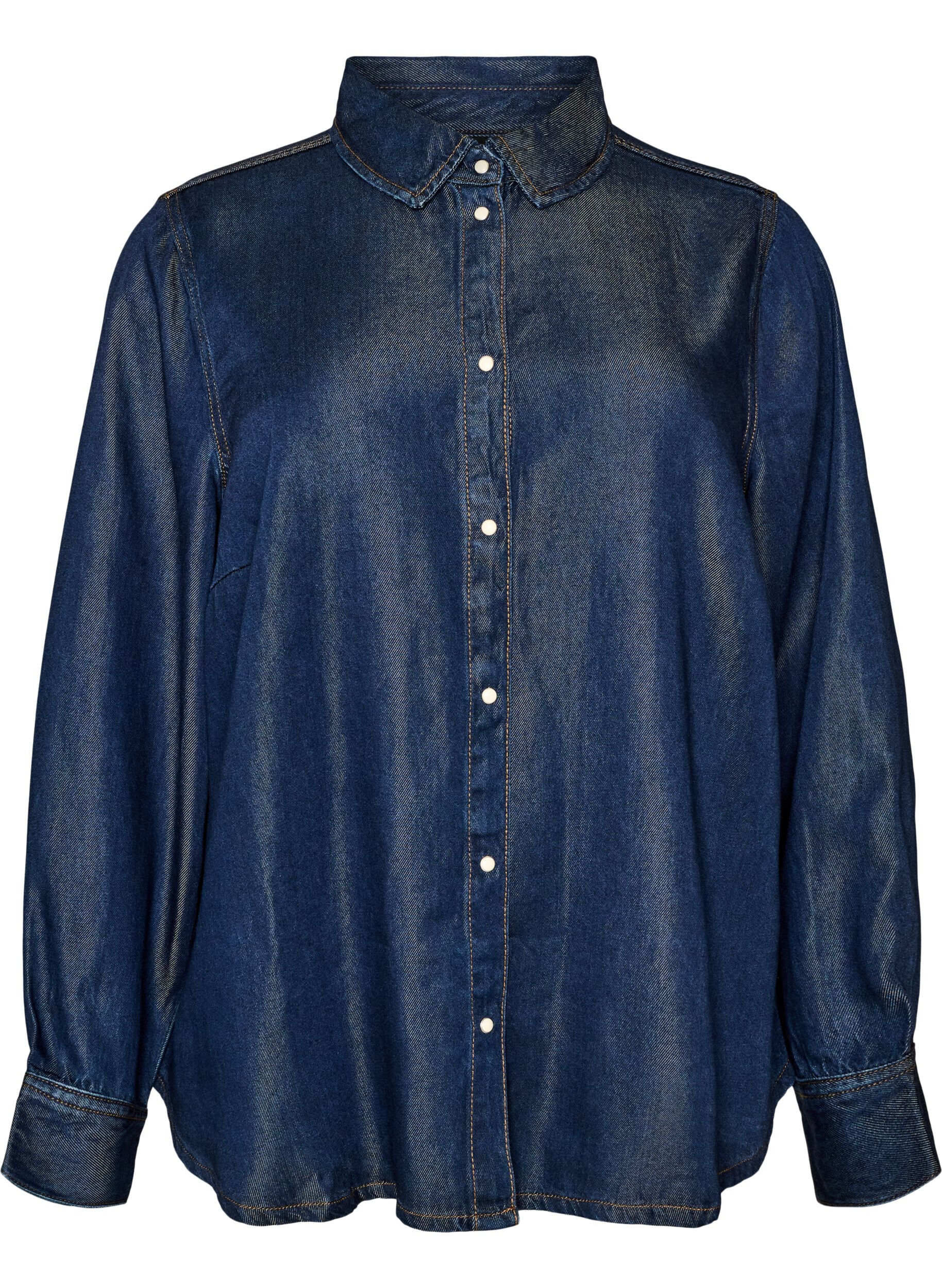 Denimskjorte i lyocell med trykknapper