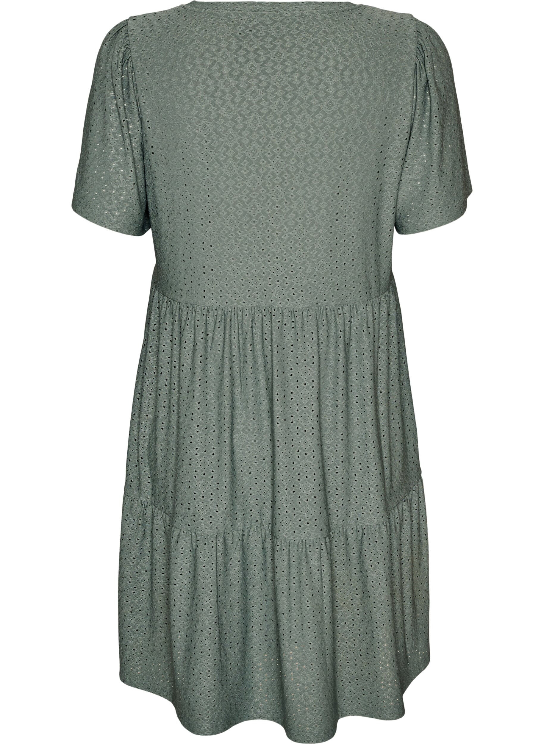 ZizziKort kjole med hulm&oslash;nster og lagdelt sk&oslash;rt, Gr&oslash;n, Packshot image number 1