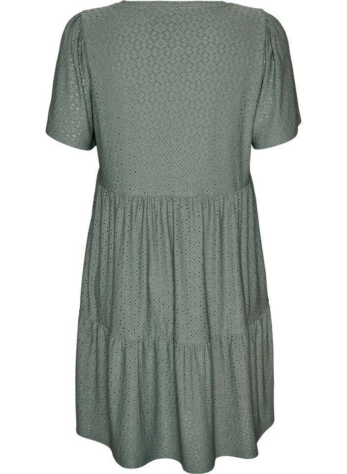 Kort kjole med hulm&oslash;nster og lagdelt sk&oslash;rt, Gr&oslash;n, Packshot image number 1