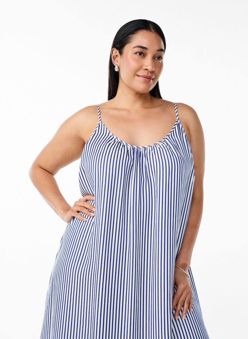 Sommerkjole med striber og A-facon, Bl&aring;, Model image number 2