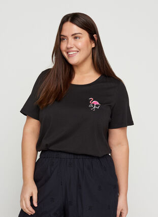 Kortærmet t-shirt med print, Black Flamingo, Model image number 0