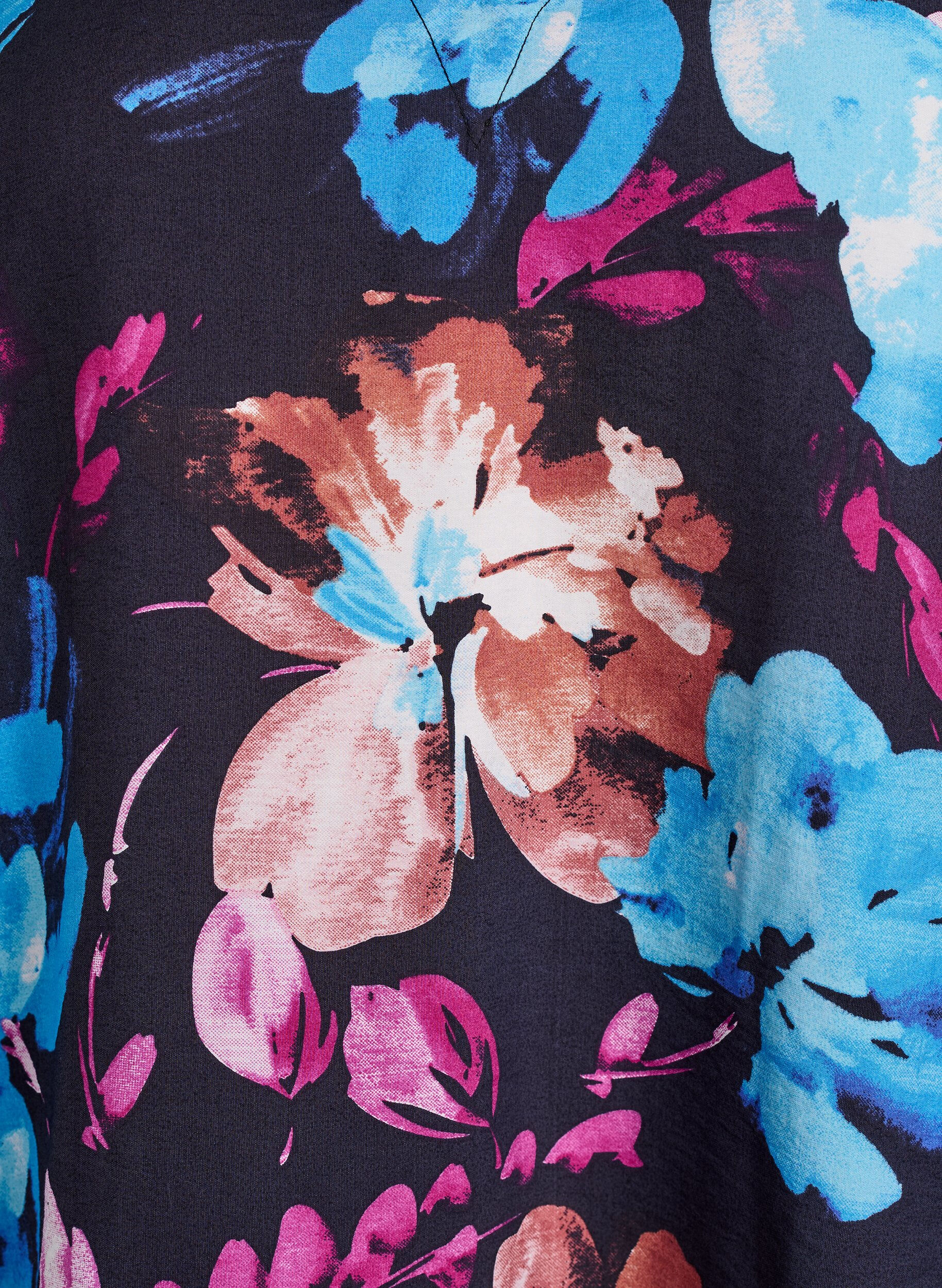 Zizzi Viskosebluse med blomsterprint og lange &aelig;rmer, Sort, Packshot image number 2
