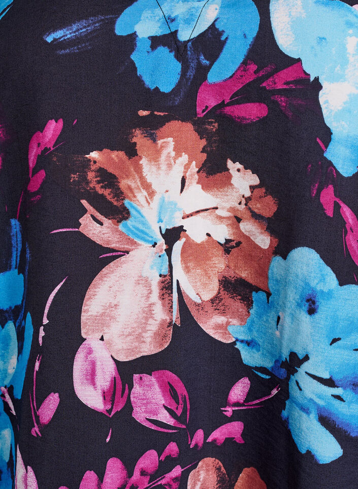 Viskosebluse med blomsterprint og lange &aelig;rmer, Sort, Packshot image number 2