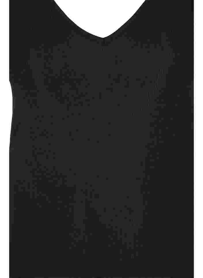 Basis top i rib med v-udskæring, Black, Packshot image number 2