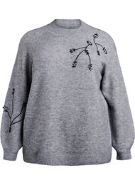 Strikbluse med perlebroderi, Gr&aring;