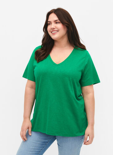 Kortærmet basis t-shirt med v-hals, Jolly Green, Model image number 0