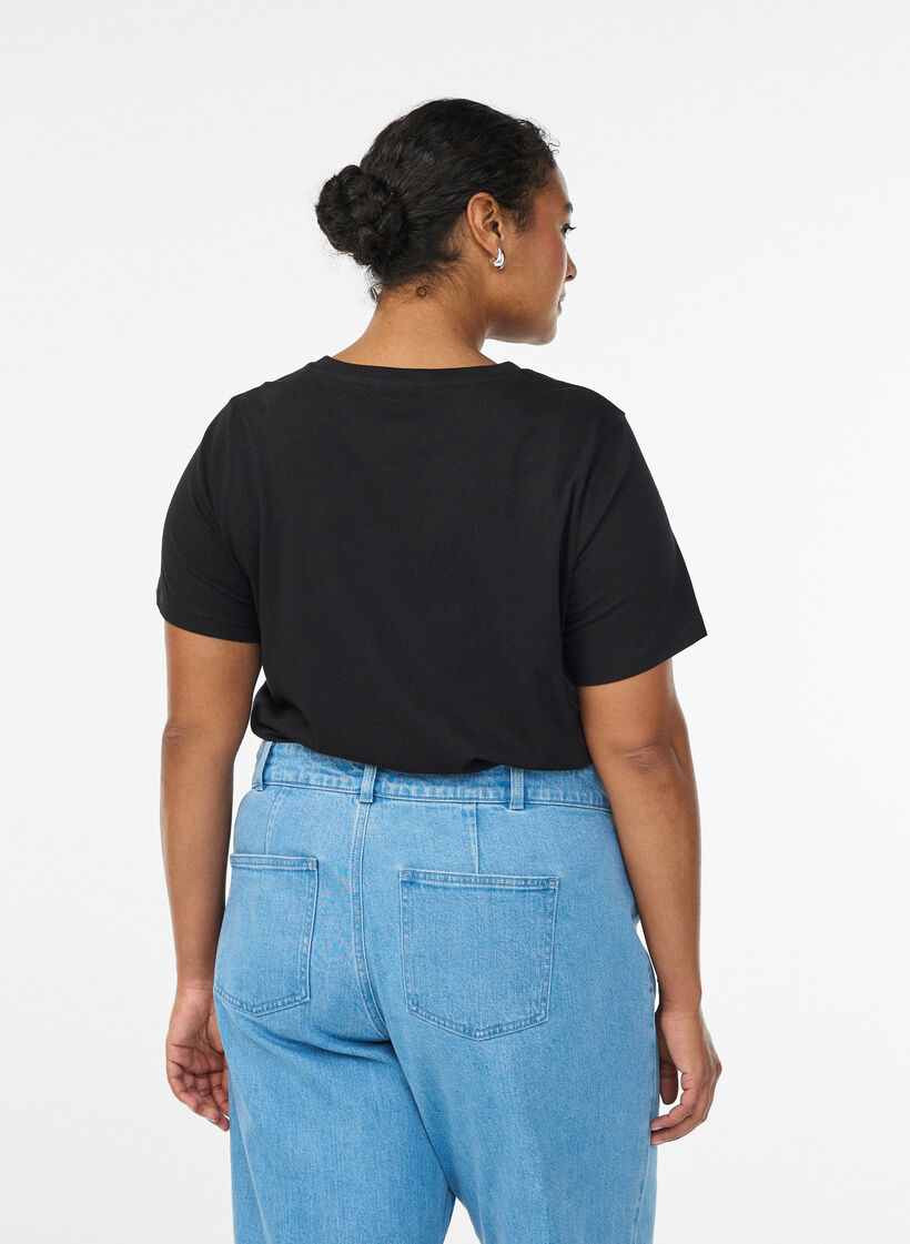 Bomulds t-shirt med dekorativ frontdetalje, Sort, Model image number 2