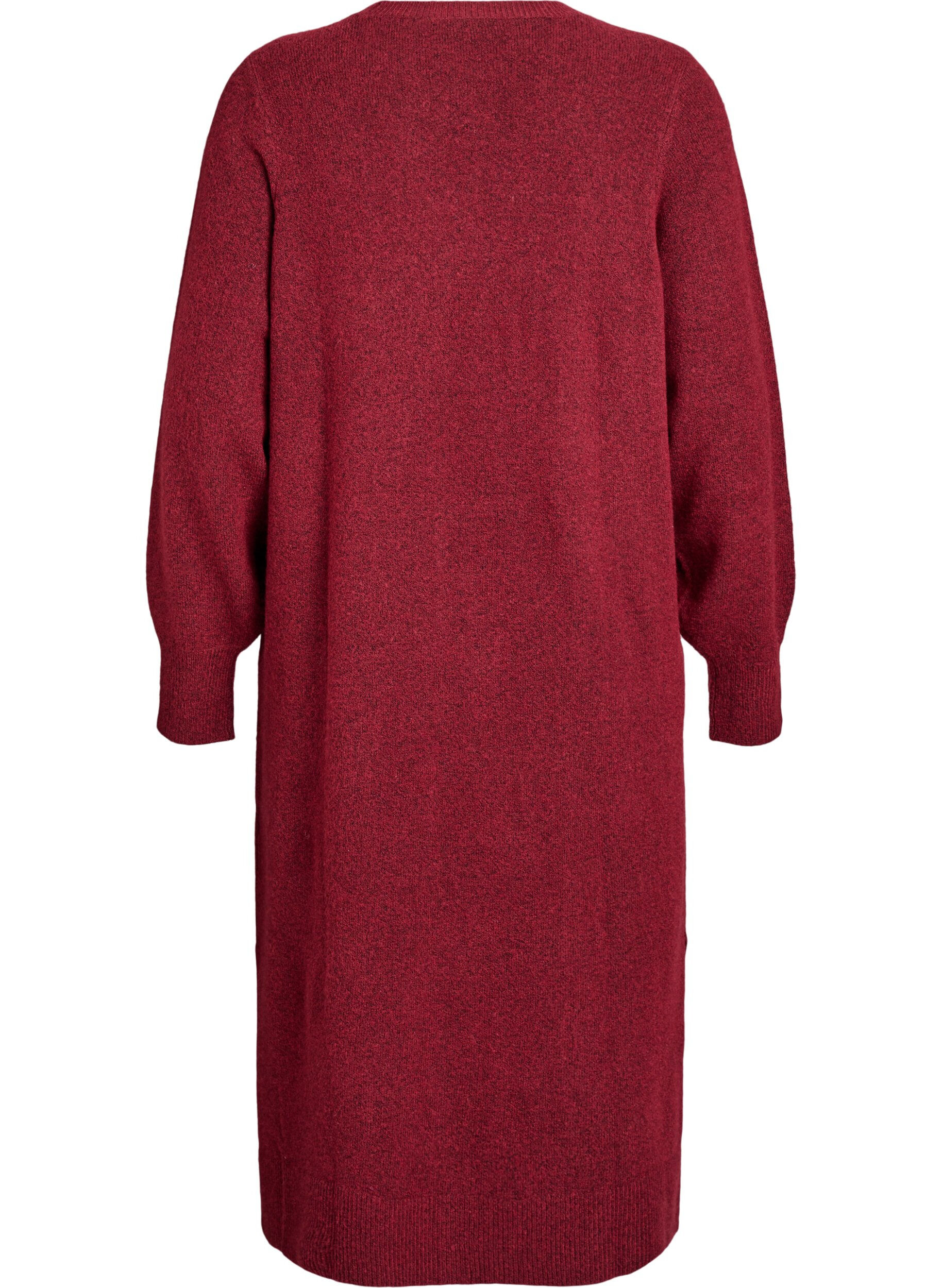 Zizzi Lang&aelig;rmet strikkjole med V-hals, R&oslash;d, Packshot image number 1