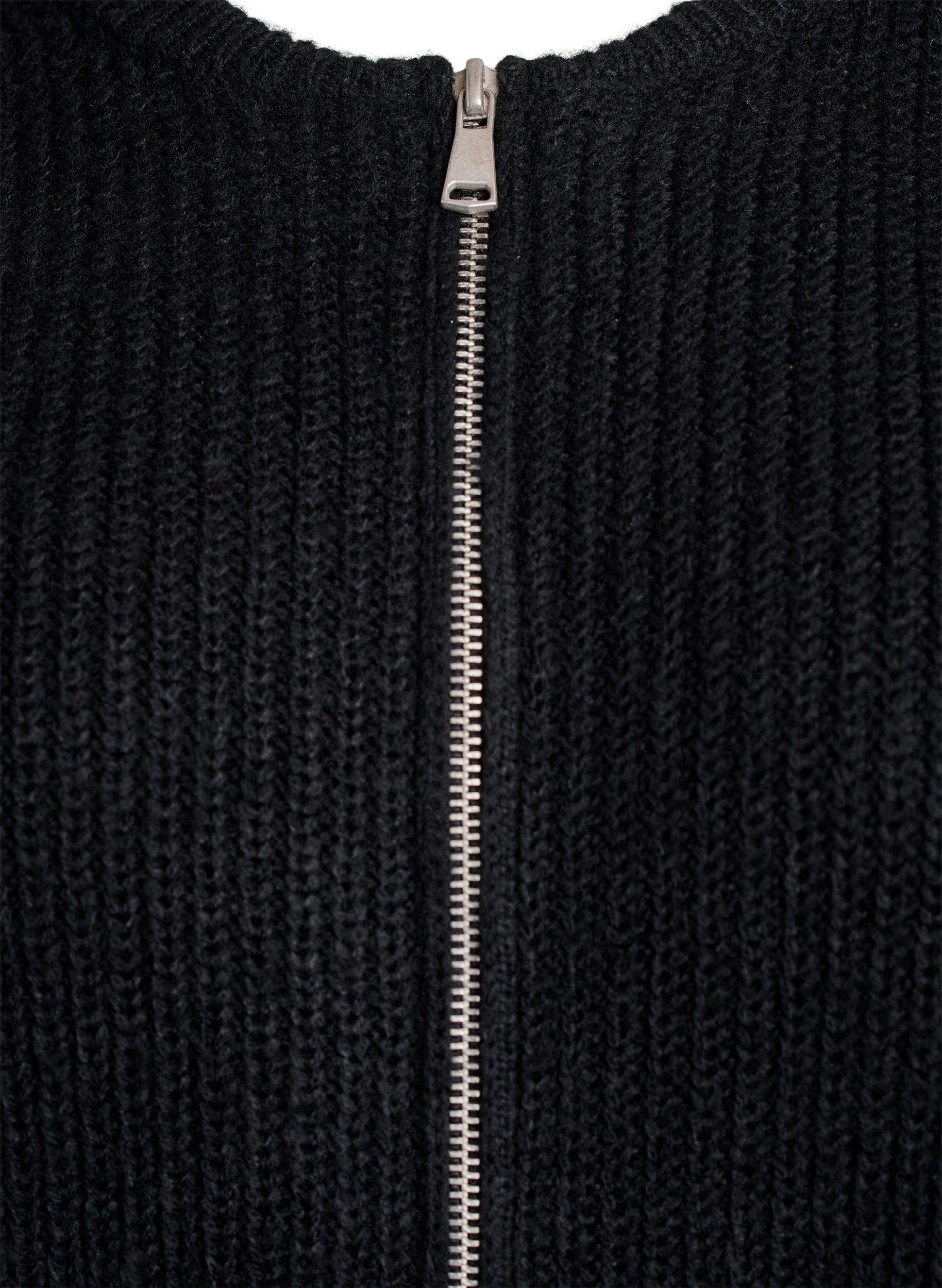 ZizziStrik cardigan med lynl&aring;s, Sort, Packshot image number 2