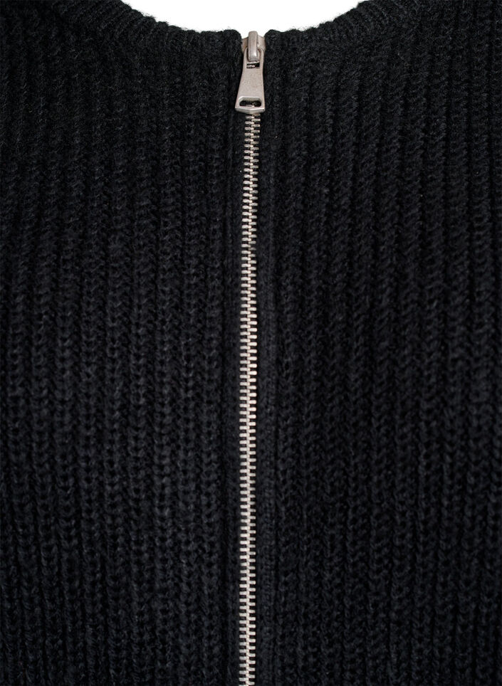 Strik cardigan med lynl&aring;s, Sort, Packshot image number 2