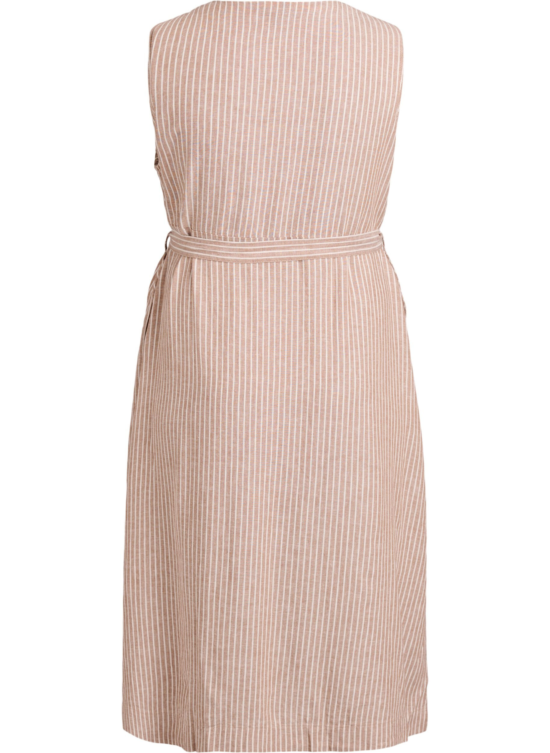 Zizzi&AElig;rmel&oslash;s midikjole i h&oslash;r og viskose med striber, Beige, Packshot image number 1