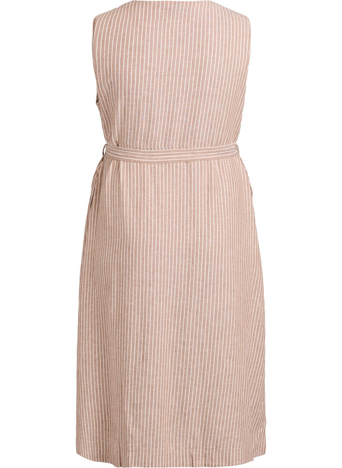 &AElig;rmel&oslash;s midikjole i h&oslash;r og viskose med striber, Beige, Packshot image number 1