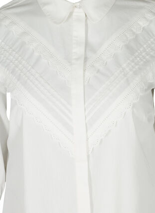 Bomulds tunika med 3/4 ærmer og blonder, Bright White, Packshot image number 2