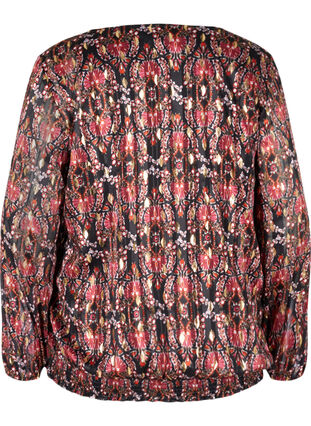 Printet bluse med lange ærmer og smock, Black Oriental, Packshot image number 1