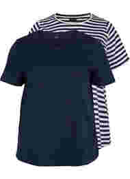 2-pak basis t-shirt i bomuld, Navy/Navy Stripe