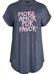 Kort&aelig;rmet natkjole med tekstprint, Gr&aring;