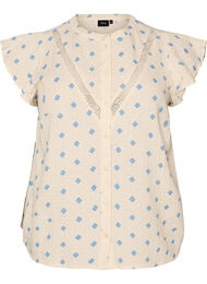 &AElig;rmel&oslash;s bluse med crochetb&aring;nd og fl&aelig;sedetalje, Beige