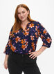 Blomstret bluse med 3/4 ærmer, Peacoat Flower AOP, Model image number 0