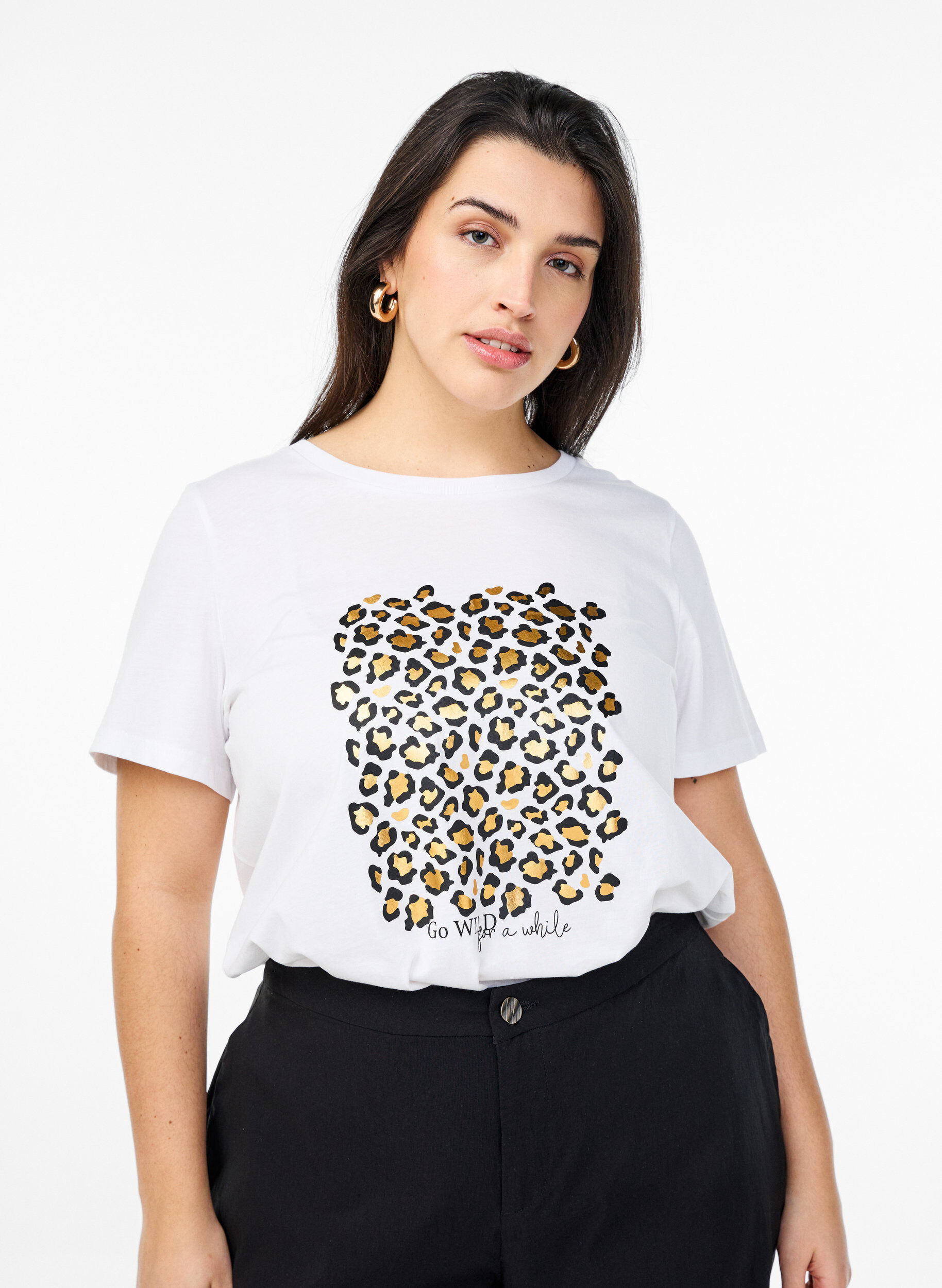 Zizzi T-shirt med leopard motiv , Bright White w. Leo, Model image number 0