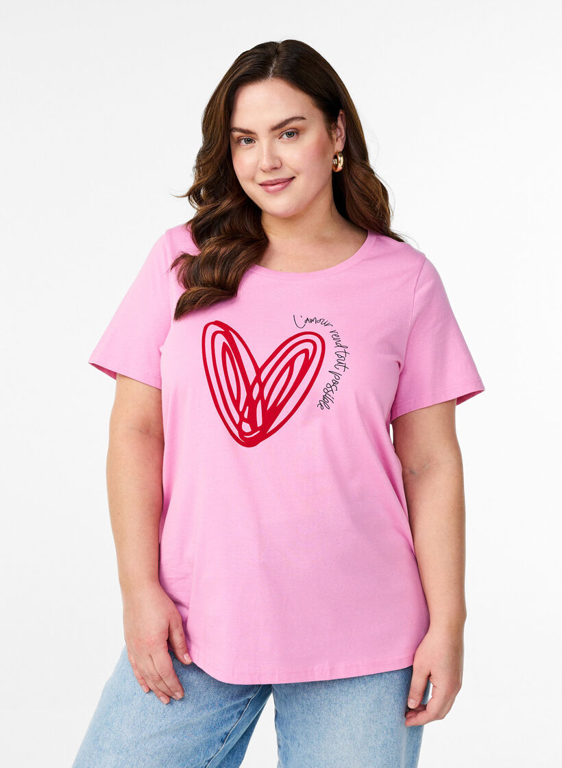 Bomulds t-shirt med motiv, Begonia P. w. Heart, Model image number 0