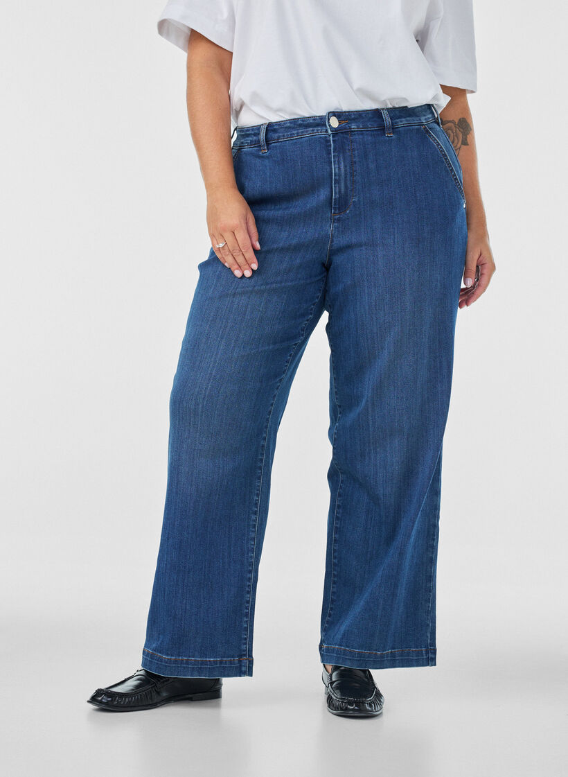 Wide fit Myra jeans med h&oslash;j talje, Bl&aring;, Model image number 2