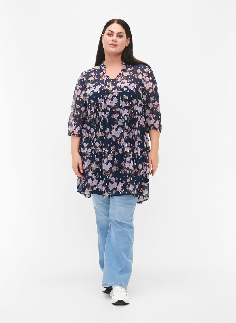 Tunika med blomsterprint og lurex, Blue Small Fl. AOP, Model image number 2