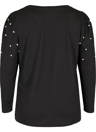 Langærmet bluse med perler, Black, Packshot image number 1