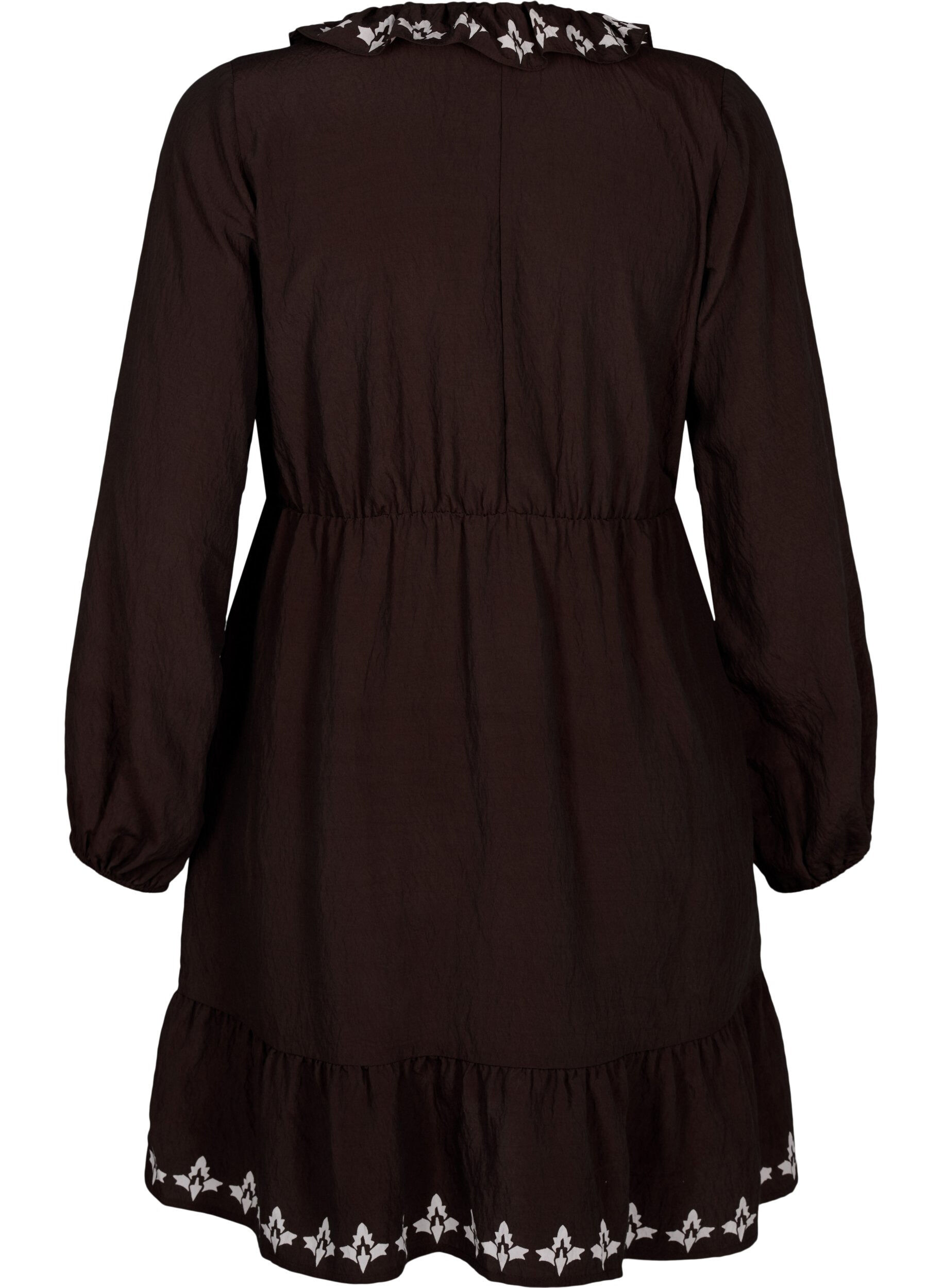 Zizzi Lang&aelig;rmet viskosekjole med print, Brun, Packshot image number 1