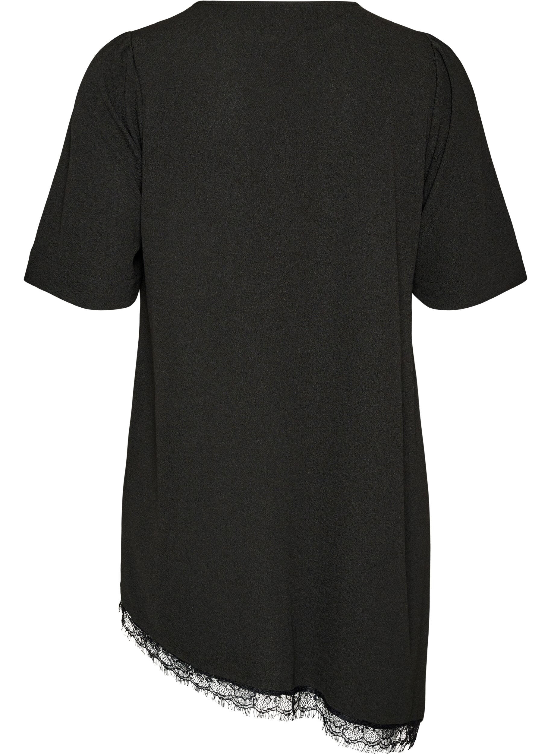 ZizziTunika med asymmetrisk blondekant, Sort, Packshot image number 1