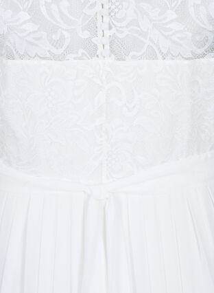 Ærmeløs kjole med blonder og plissé, Star White, Packshot image number 3